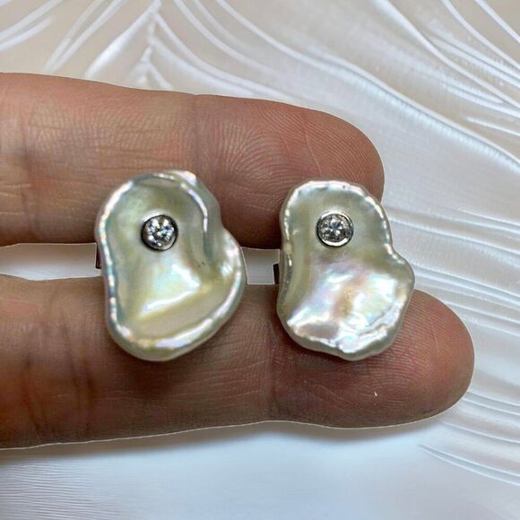 Diamond Fresh Water Pearl Cufflinks 14k Gold 0.45 TCW Designer Certified $2,490 - Picture 7 of 14